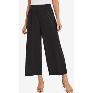 Wide Leg Satin Capris Pants Black Casual Pull On Dress Pant NWT Retail $98 Med